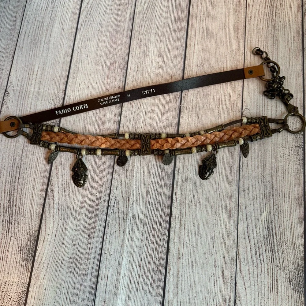 FABIO CORTI Vintage Leather Chain Statement Belt Medium